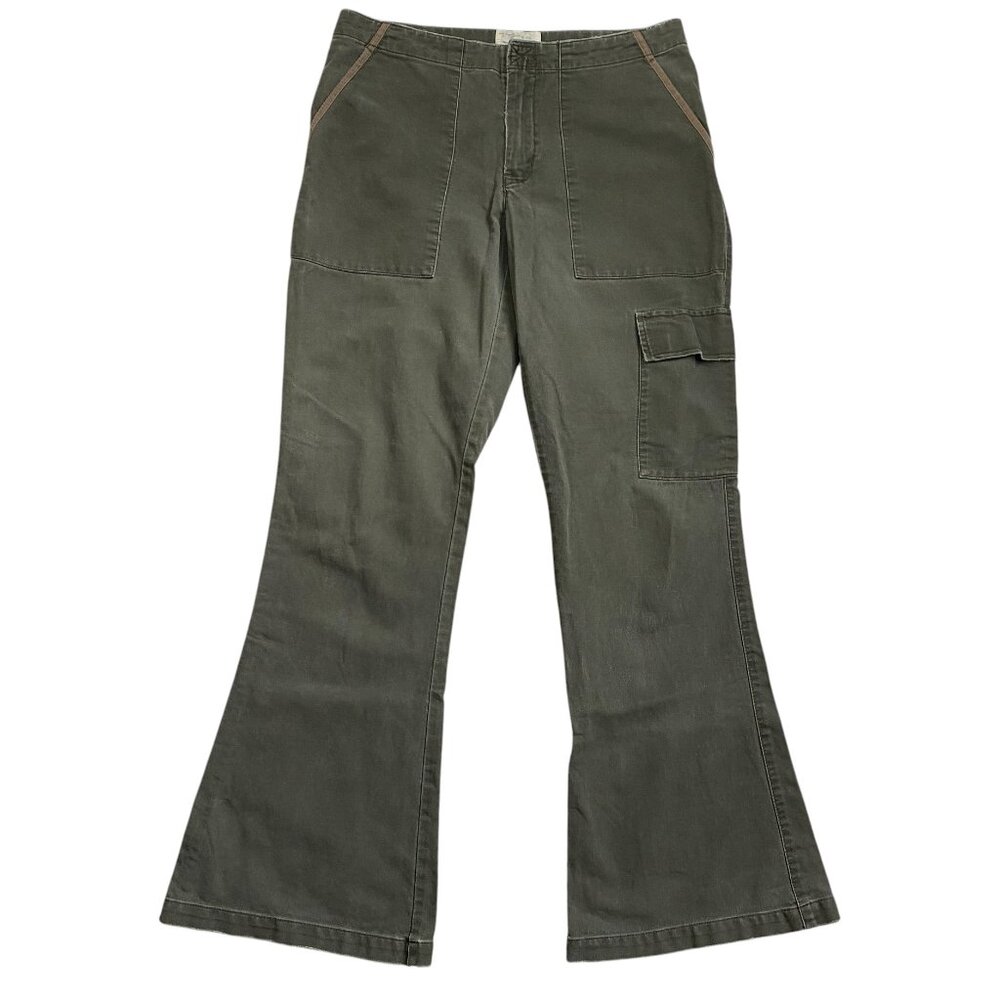 Vintage Abercrombie Fitch Y2K Cargo Flare Women Pant Army Green 90s Utility-10